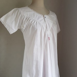 Antique White Cotton Handmade Monogram Embroidery  Victorian Edwardian Dress Night Gown Small