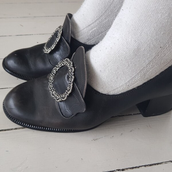 Traditionelle norwegische Bunad Schuhe Vintage 70er 80er Schnalle Volkskostüm Gr. 37