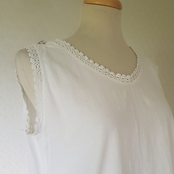 Antique White Handmade Lace Victorian Edwardian 20s Cotton Slip Dress Night Gown Large