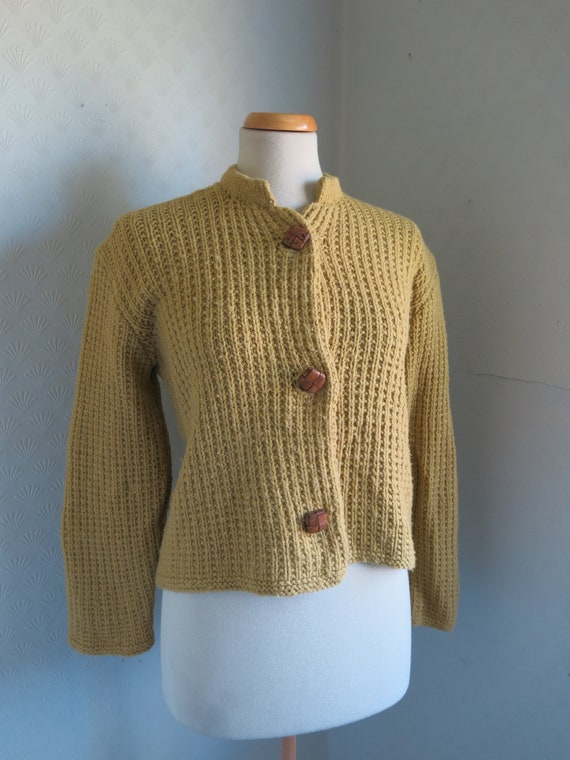 Mustard Yellow Brown 40s 50s Knit Sweater Cardigan