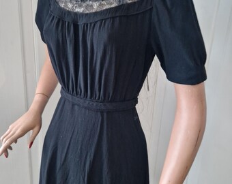 Black Silver Lace Dress 30s 40s  Small XS
