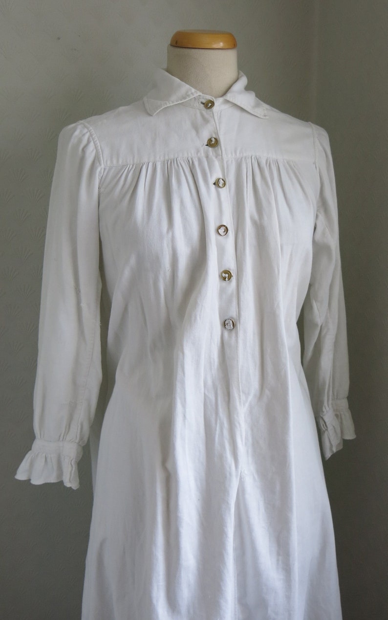 Antique White Cotton Gothic Victorian Edwardian 20s Dress Night Gown Medium Large Norwegian image 1