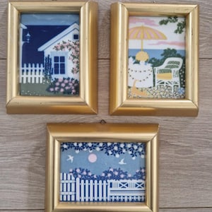 Noorse Porsgrund wandtegelkunst Anne Marie Ødegaard set van 3 ingelijste tegels
