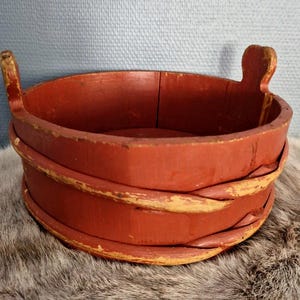 Antique Wooden Bentwood Bucket Planter Firkin Container Original paint Norwegian Farmhouse Decor Rustic