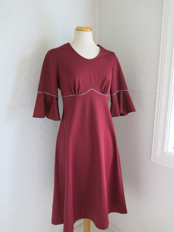 Wine red Maroon Dark red 70s Bell sleeves Dress Go