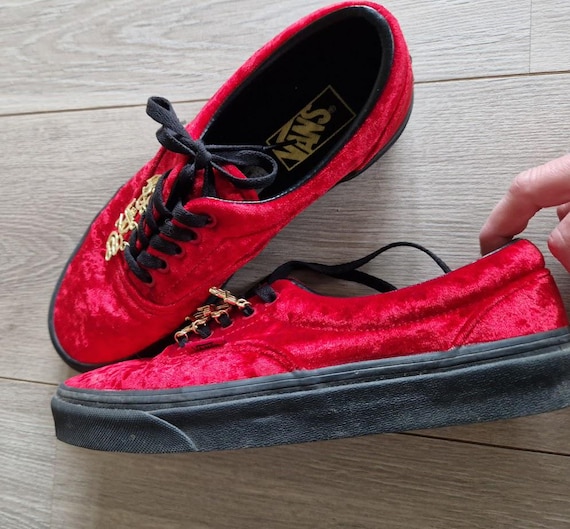 Red Velvet Gold Bling Vans Shoes Size EU 39 UK 6 - Etsy display picture 3