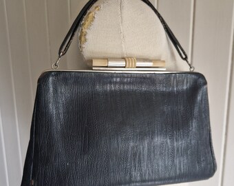 Black Patterned Leather Art Deco 30s 40s  Purse Handbag