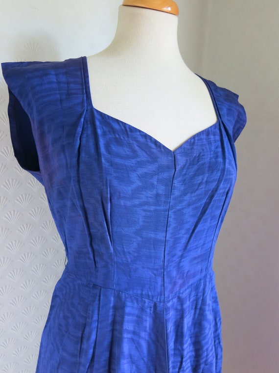 Blue Purple Indigo 40s 50s Moire Dress Sweetheart