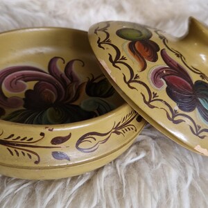 Vintage Norwegian Wooden Box Container with lid Rosemaling Handmade