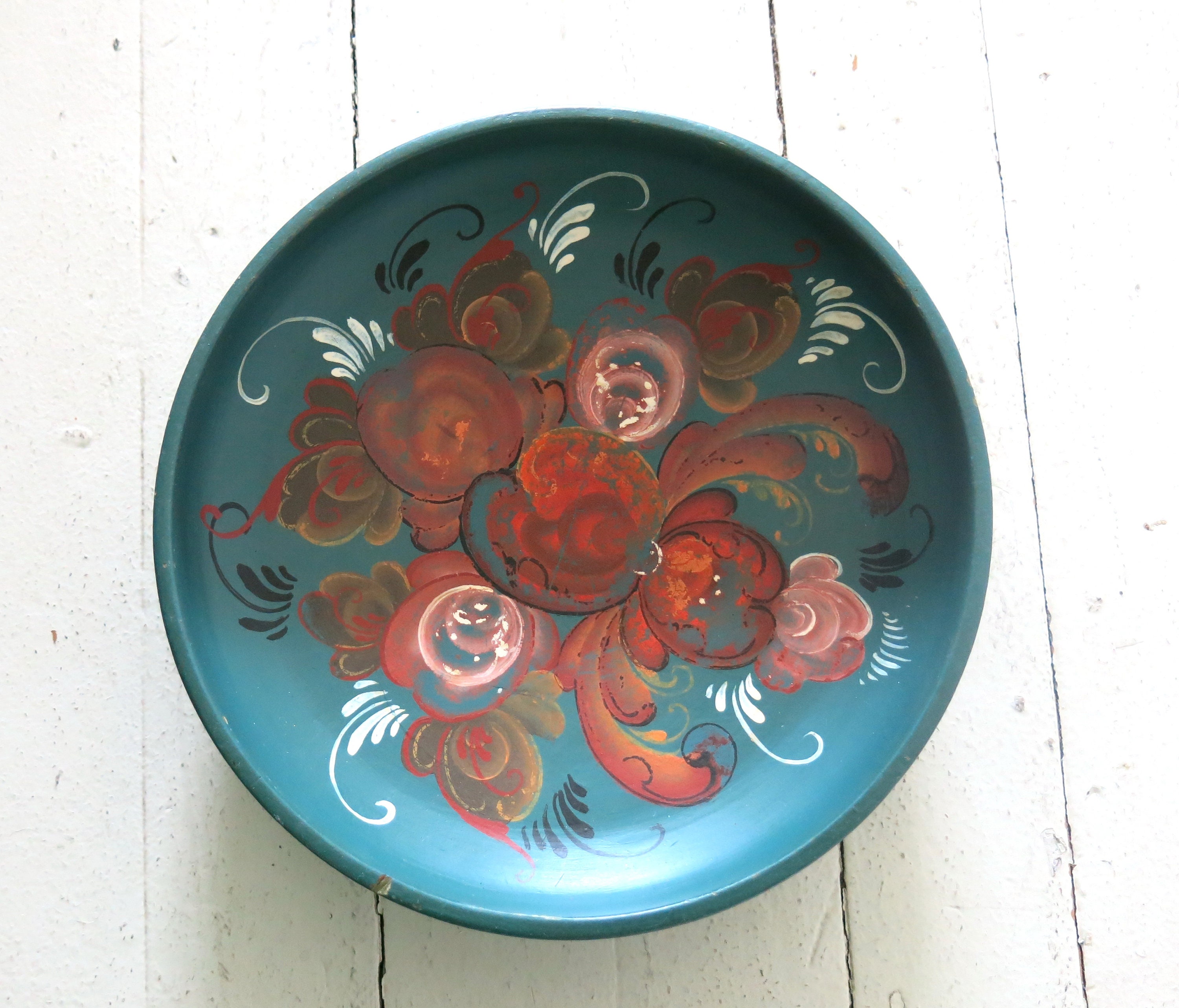 Vintage Norwegian folk art Rosemalt wooden bowl