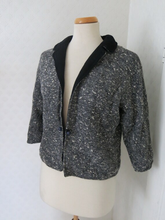 40s 50s Tweed Wool Black White Jacket Suit Jacket