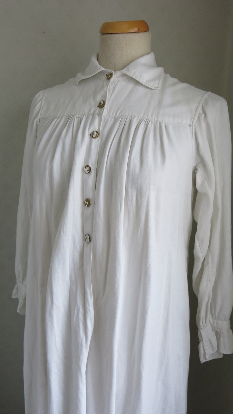 Antique White Cotton Gothic Victorian Edwardian 20s Dress Night Gown Medium Large Norwegian image 5