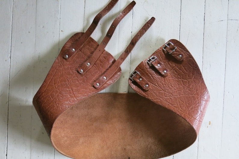 Wide Corset Style 90s Brown Leather Belt Buckles Antique Victorian Medieval Large