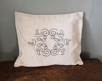 Antique Norwegian Hand embroidered Pillow Cover Pillowcase Art Nouveau Leaves Moon Scandinavian