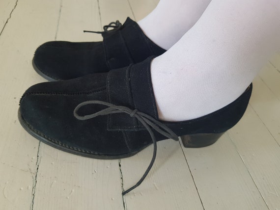 40s 30s Black Suede Lace up Oxfords  Norwegian  S… - image 3
