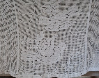 Seltene antike handgemachte Häkelspitze Vögel Floral Panel Vorhang Dekor Norwegisch Skandinavisch