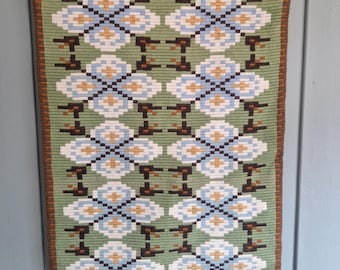 Large Scandinavian handmade Tapestry Embroidery Green Blue