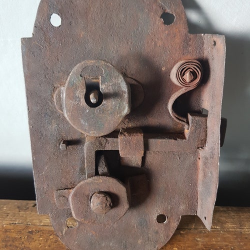 Antique Iron shops Handmade Hand Forged Door Lock Door Knob 19th Century 1800s Primitive Rustic Scandinavian Norwegian