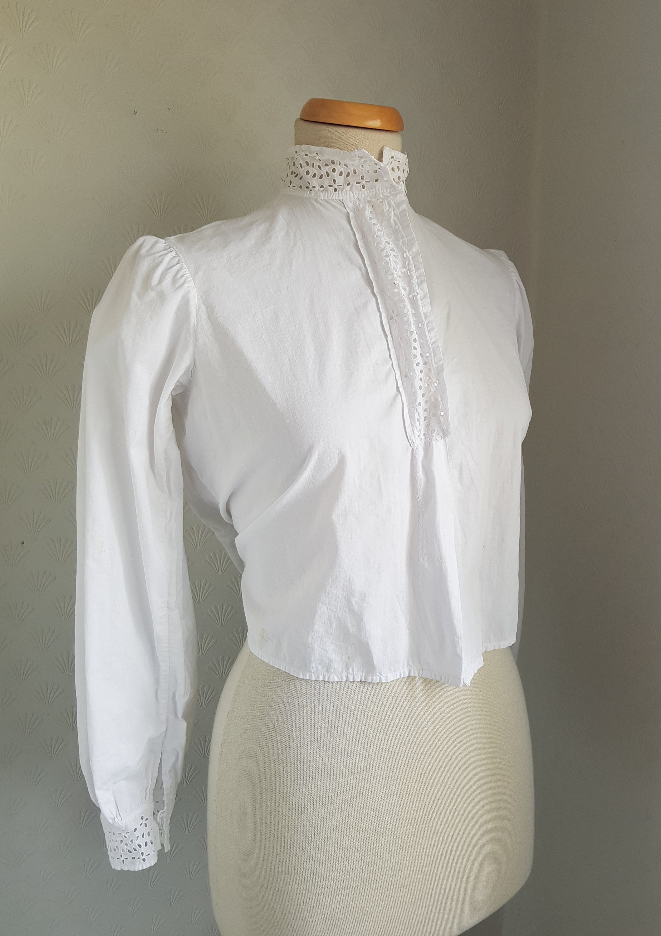 Antique Victorian Edwardian Cotton Lace Blouse Small Medium