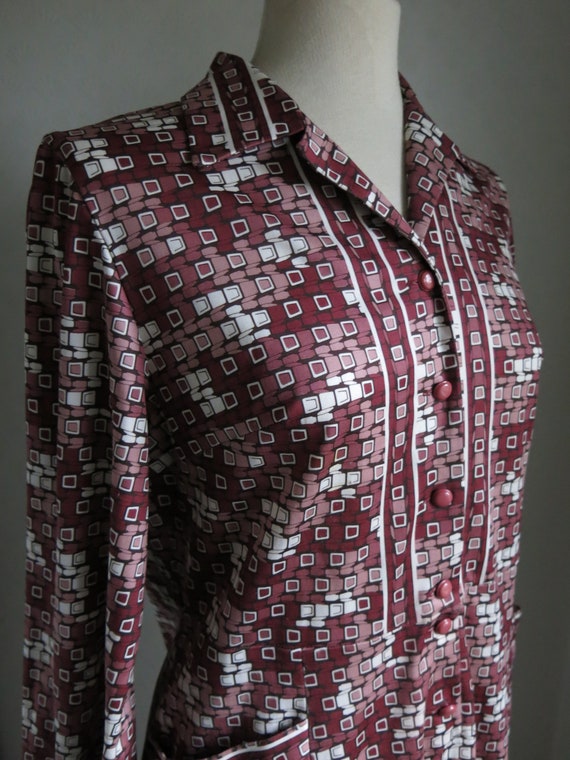 Dusty pink Wine red 70s does 40s dress Pockets Swe