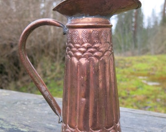 Norwegian Hand made Jug Pitcher Vase Antique Copper Art Nouveau Jugendstil Arts and Craft