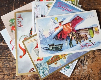 Original Lot of 8 1910s to 1960s Norwegian Vintage Antique Christmas God Jul Postcards Used