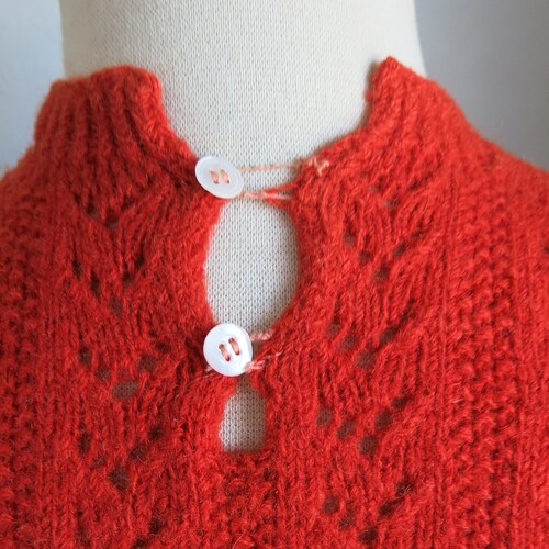 30s 40s Norwegian Sweater Wool Brick Red shops Beautiful Pattern Handmade Small