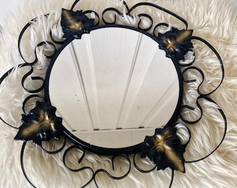 Black Gold Mid Century Ornate Metal Leaf Decor Mirror