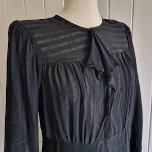 Black Belted Semi Sheer 30s 40s Dress Medium Large