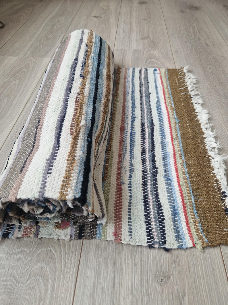 Frayed Rugs Long Scandinavian Hand Woven Rag Rug Runner Carpet Norwegian Farmhouse ...