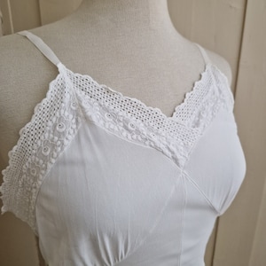 30s 40s Slip Dress Night gown Lingerie White Cotton Lace Medium