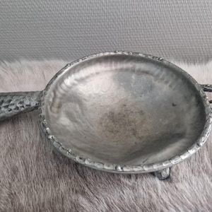 Norwegian Pewter Tinn Bowl Tray Drinking vessel Ladle Handmade Scandinavian Antique Rustic Medieval Viking Style Decor