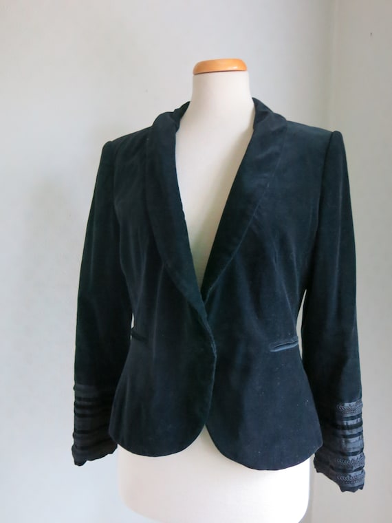 Black 90s Goth Victorian Velvet Soutache Jacket No