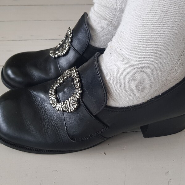 Traditionelle norwegische Bunad Schuhe 60er 70er Schnalle Volkskostüm Gr. 38