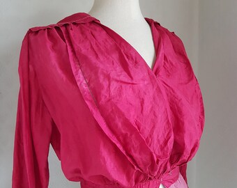 Antique Pink Cerise Sailor Collar Silk Victorian Edwardian Blouse Top XS Small