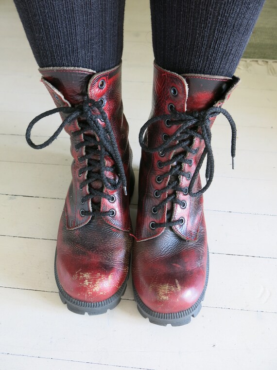 Chunky 90s Platform Dark Red Oxblood Grunge Boots