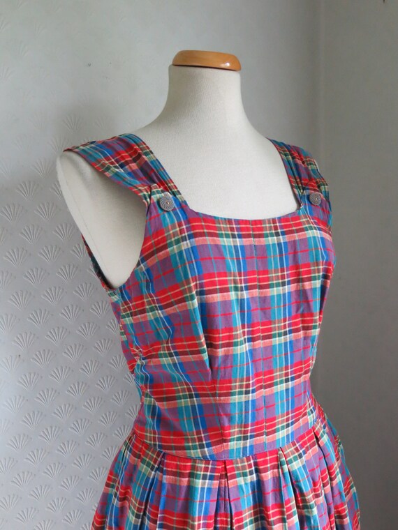 Cotton Plaid Tartan Folk 40s 50s 80s Dress Pinafor
