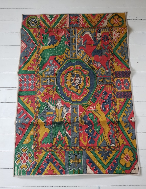 Tapestry Norwegian Medieval Printed Motif Scandinavian Antique Style NOS New Unused 90s Burlap Etsy Canada