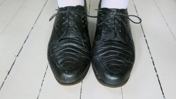 20s 30s Black Antique Lace up Oxfords Cut out Dec… - image 6