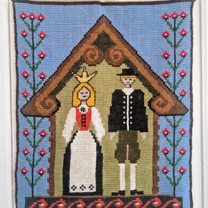Norwegian Wall hanging Hygge Embroidery Tapestry Folk costume Wedding Handmade Folk Art
