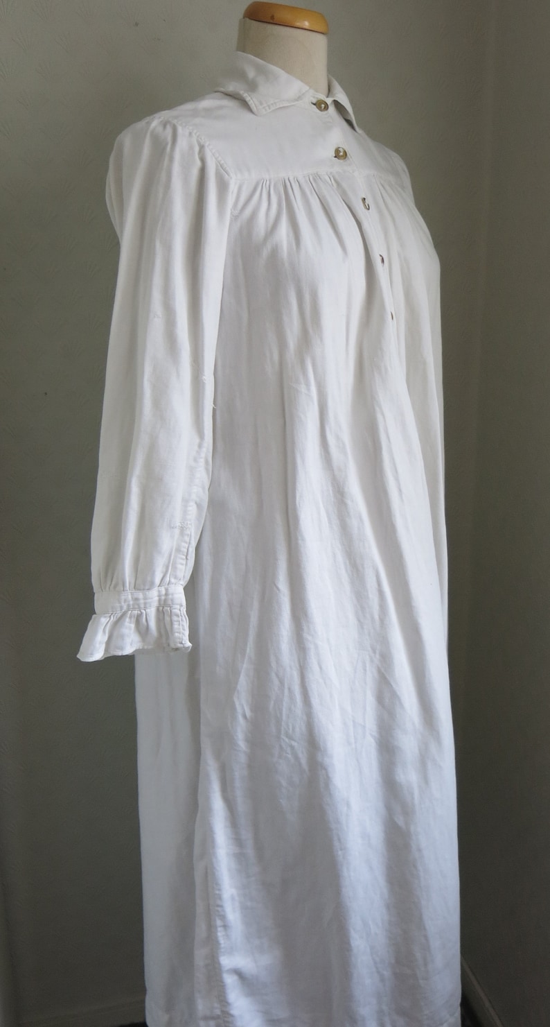 Antique White Cotton Gothic Victorian Edwardian 20s Dress Night Gown Medium Large Norwegian image 3
