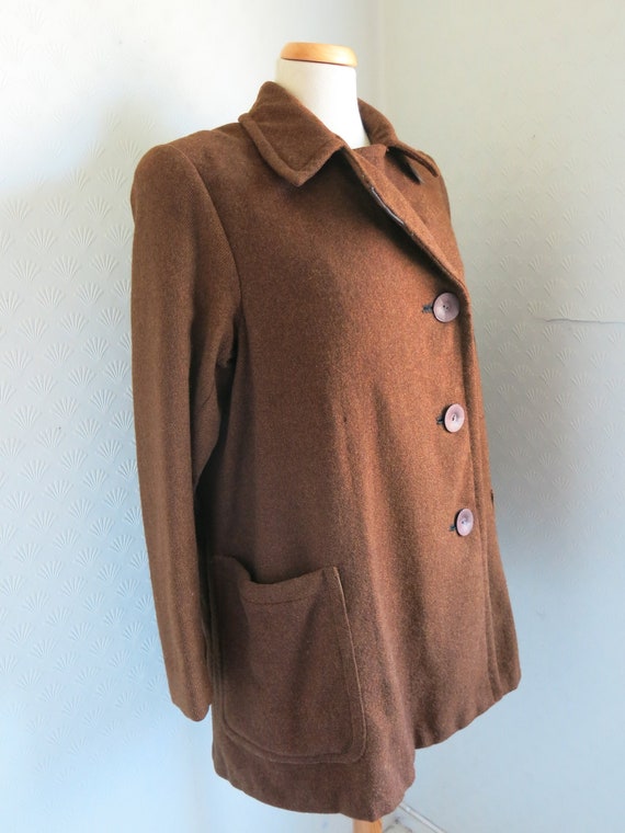 40s Brown Wool Coat Jacket Big buttons Large