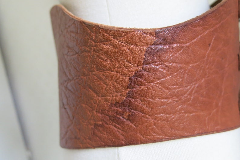 Wide Corset Style 90s Brown Leather Belt Buckles Antique Victorian Medieval Large