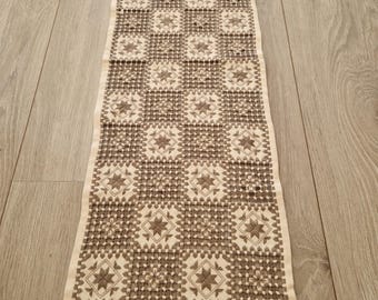 Vintage Norwegian Handmade Lace Beige Cotton Hardanger Embroidery Table runner Table cloth