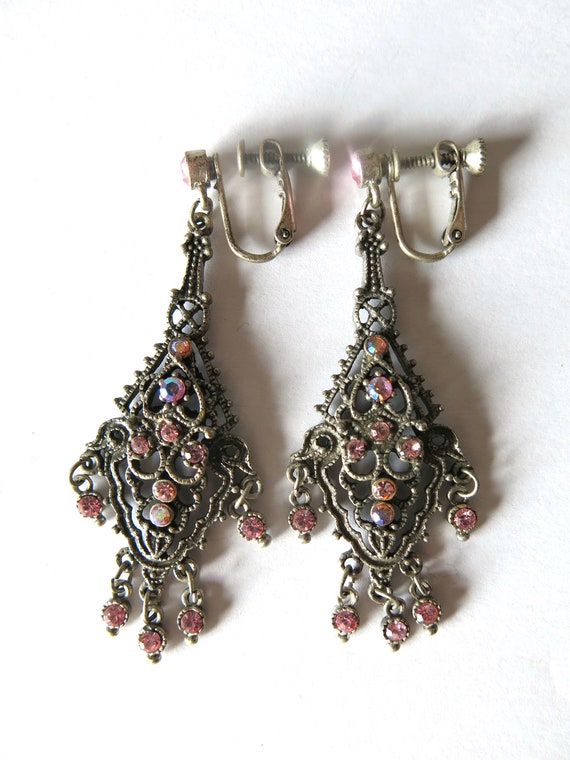 Victorian Revival Pink Rhinestones Drop Dangle Cha