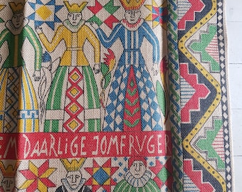 Tapestry Norwegian Printed Motif Parable of the Wise and Foolish Virgins Scandinavian Antique Style NOS New Unused 90s Burlap