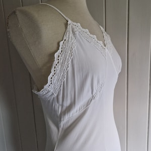 30s 40s Slip Dress Night gown Lingerie White Cotton Eyelet Embroidery Medium