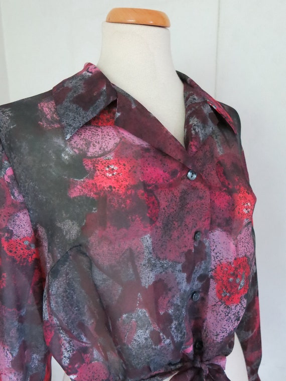 Burgundy wine red Floral Blouse Tie Norwegian Larg