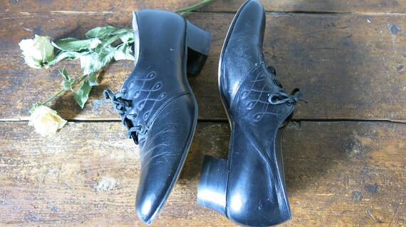 20s 30s Black Antique Lace up Oxfords Even Ease  … - image 6