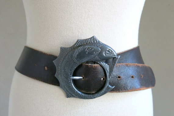 Big Fish Novelty Belt Buckle Leather belt 40s 50s